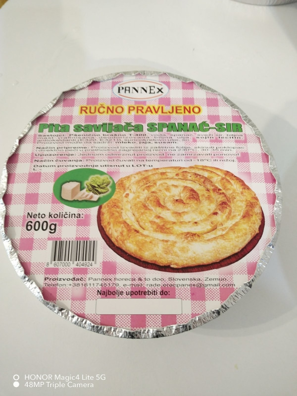 Pannex pita sa sirom i spanaćem 600gr